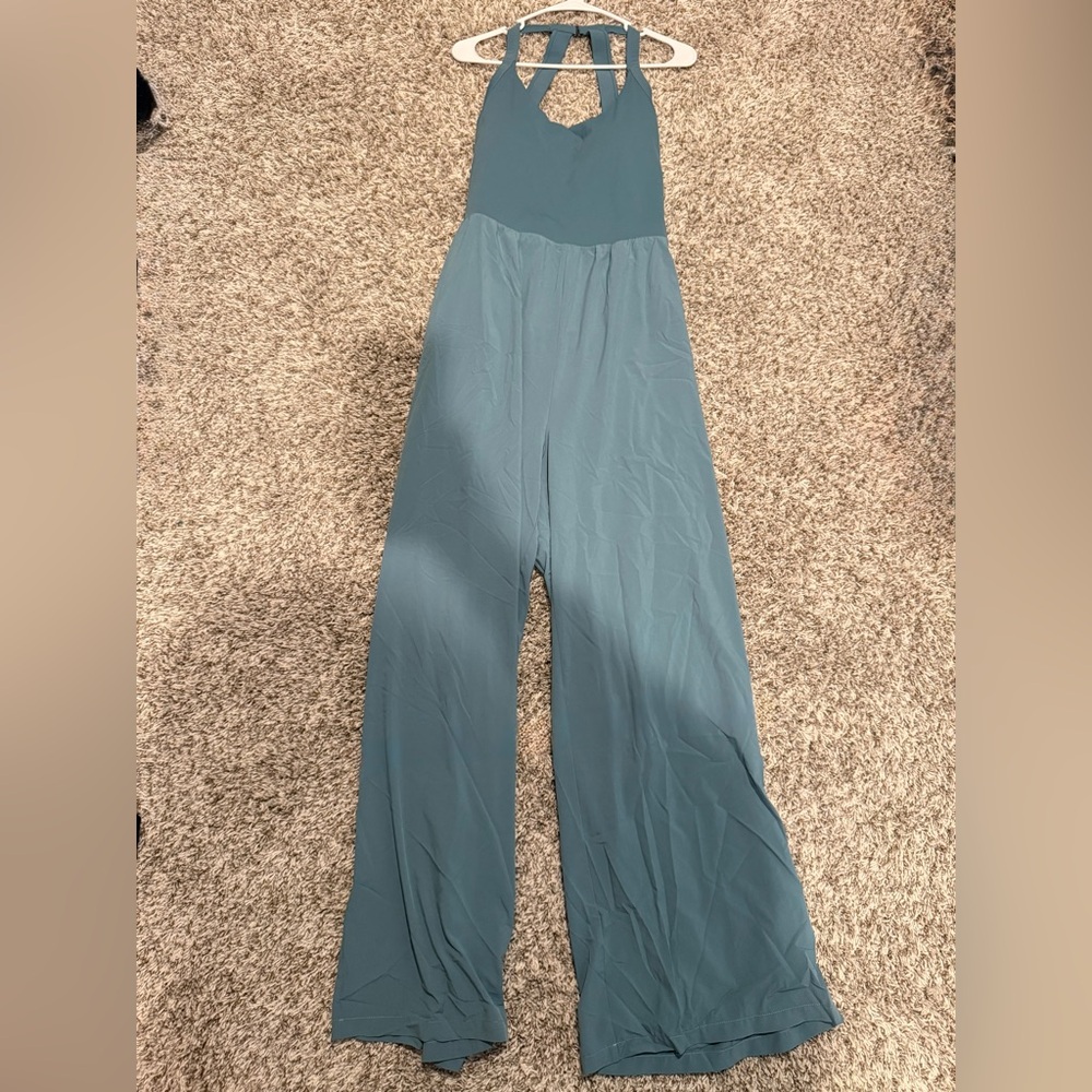 Women's Teal Halter-Neck Wide-Leg Jumpsuit